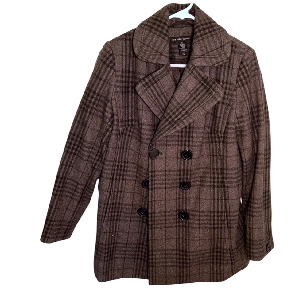 New York & Company Women's Size 4 Peacoat Gray Black Plaid Button Down Pockets